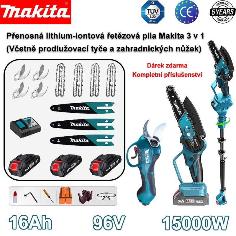 🔥Teleskopická píla Makita 3 v 1 s lítium-iónovým akumulátorom a výkonom 15 000 W, predlžovacou tyčou a záhradníckymi nožnicami