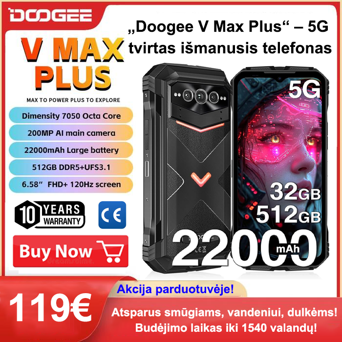 🥳Doogee V Max Plus – tvirtas 5G išmanusis telefonas, pasaulinė versija🎉🎉