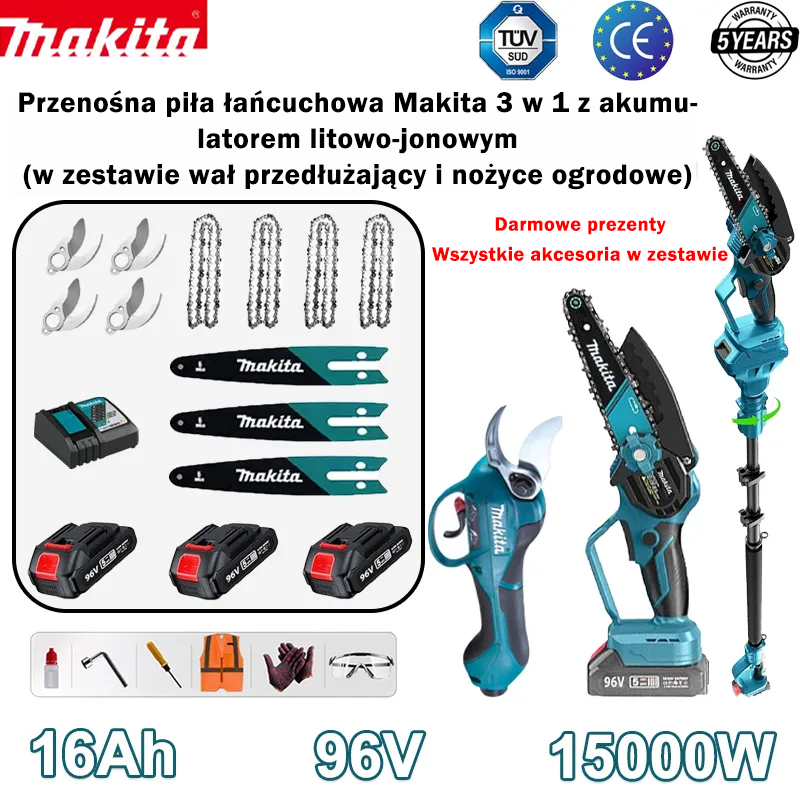 🔥Piła teleskopowa Makita 3 w 1 litowo-jonowa 15000 W z drążkiem teleskopowym i nożycami ogrodowymi!