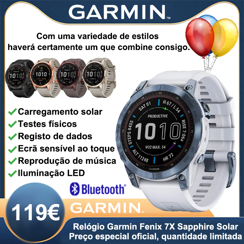 💎【Oferta Especial Oficial】Relógio Inteligente Garmin Fenix ​​​​7X Sapphire com Energia Solar