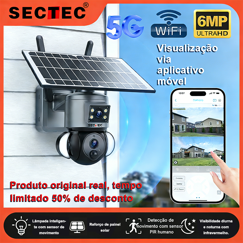 🔥[Novo Modelo 2026] Sistema de Segurança Residencial Inteligente 360° - Duas Câmeras de 6MP/Energia Solar
