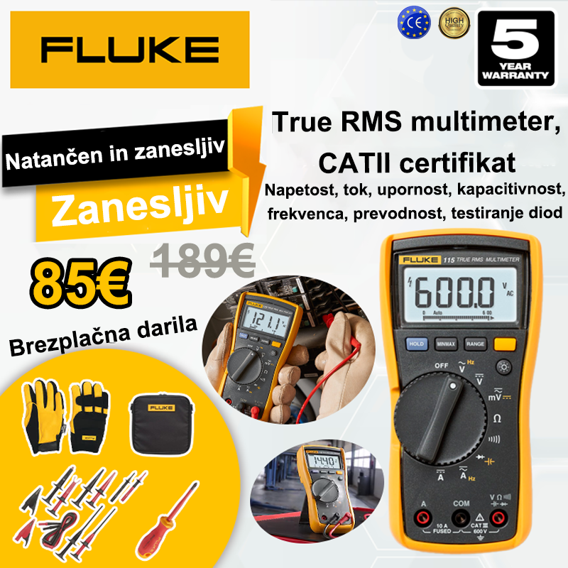 👨‍🔧Fluke multimetri: napetost, tok, upornost, kapacitivnost, frekvenca, prevodnost, testiranje diod