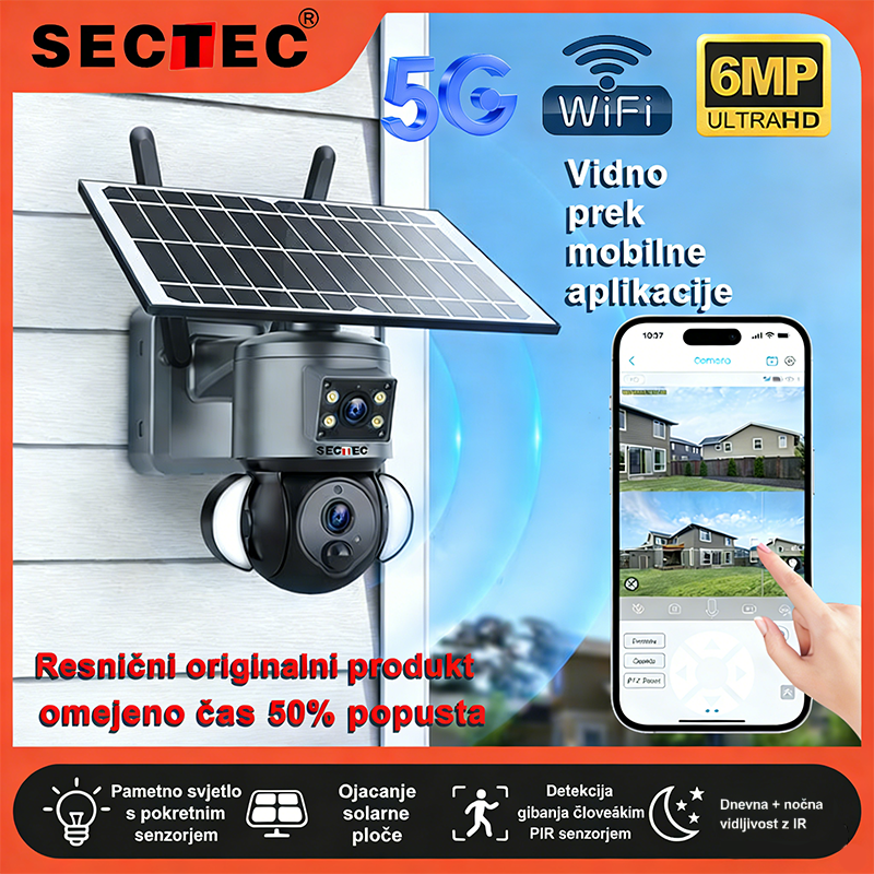 🔥[Novi model 2026] 360° pametni varnostni sistem za dom - dvojne 6MP kamere/sončna energija