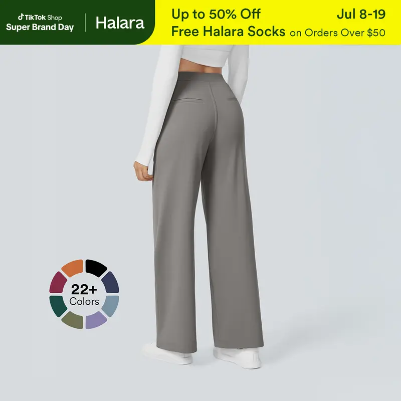 Halara Flex High Waisted Plicated Side Pocket Straight Leg Work Pants 
