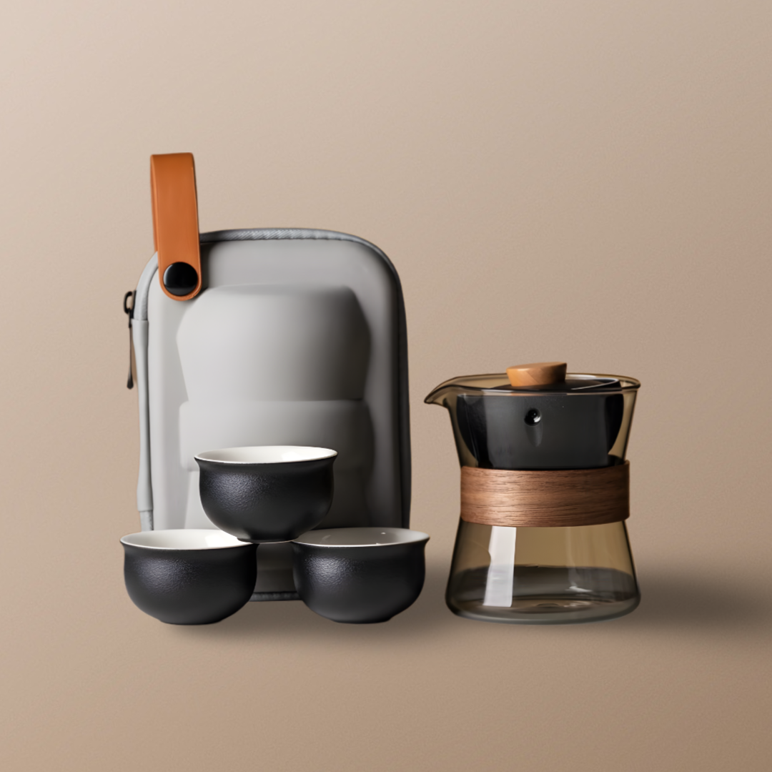 [Summer SALE]“Vortex Kit” - Heat-Resistant Glass Handled Teapot with Rotating Strainer Travel Set