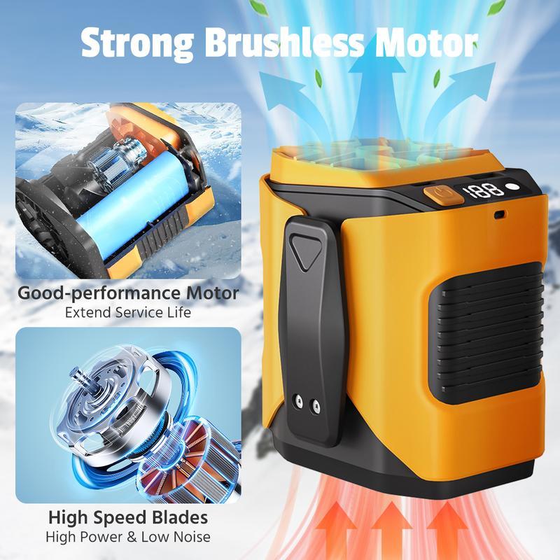 Upgrade Personal Portable Waist Clip Fan,Rechargeable 5000mAh Battery Power bank,10 Speeds 10000RPM Strong Airflow, LED Light, up to 8H of Working Time, Hands-Free Hanging Neck Fan, Wearable Belt Fan for Camping, Outdoor, Jobsite,Farms,Traveling,Fishing