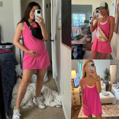 Tanming Womens Athletic Sleeveless Mini Dress with Built-in Shorts V Neck Spaghetti Strap Short Tennis Dress with Pockets