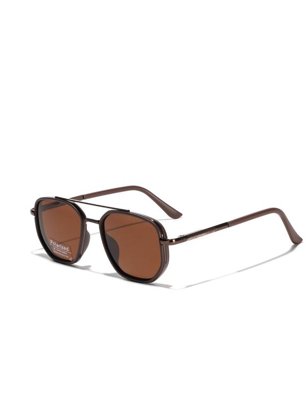 Back to school polarized lens travel sunglasses, fashion casual sunglasses, 2025 autumn and summer fashion geometric frame double bridge design sun protection glasses trend, travel accessories
