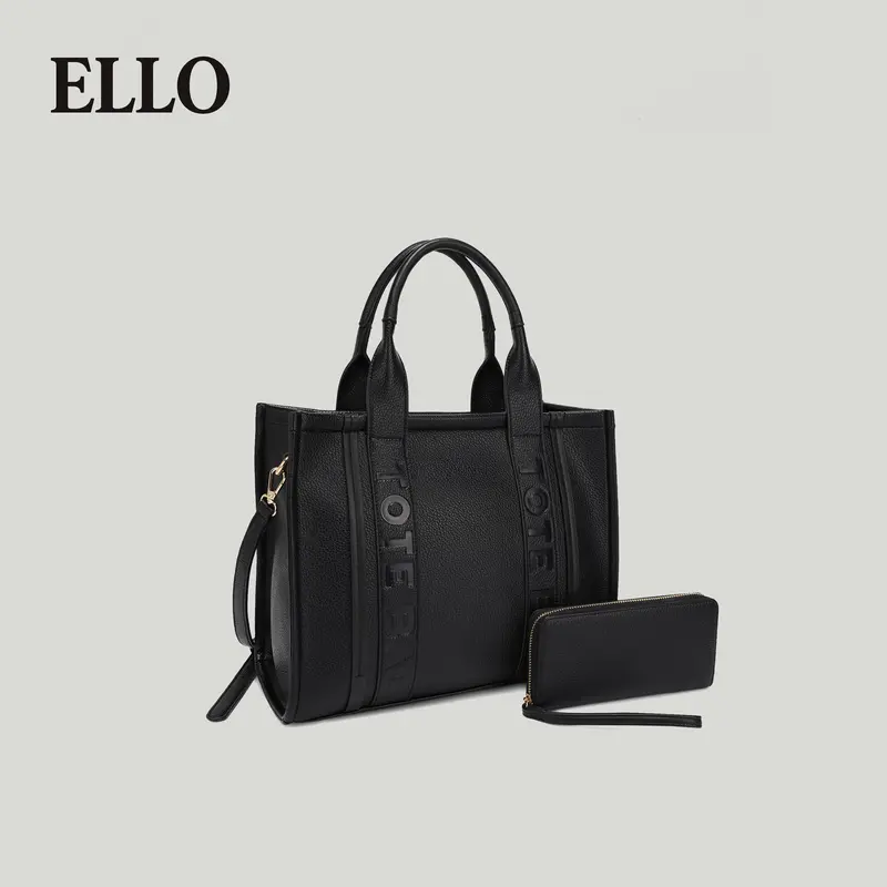 ELLO Women's High Capacity Red Tote Bag Set with Matching Wallet Fashionable Handbag Combination for Everyday Use 2025