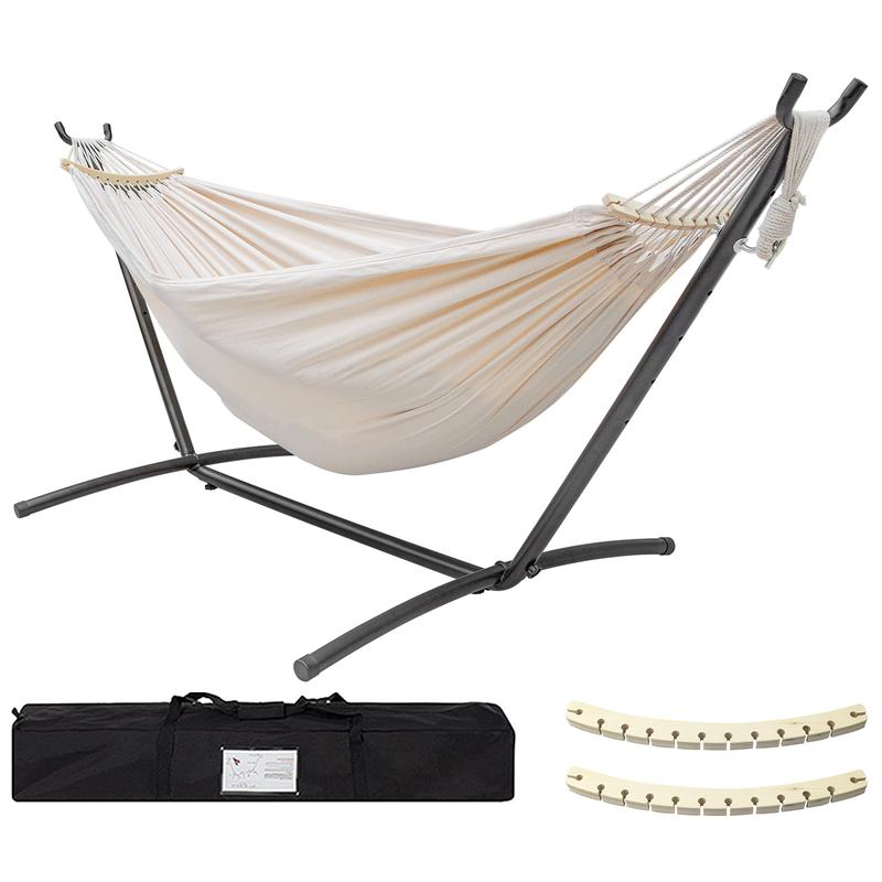 Hammock with Stand Included 450lb Capacity Steel Stand, Premium Carry Bag Included and Two Anti Roll Balance Beam