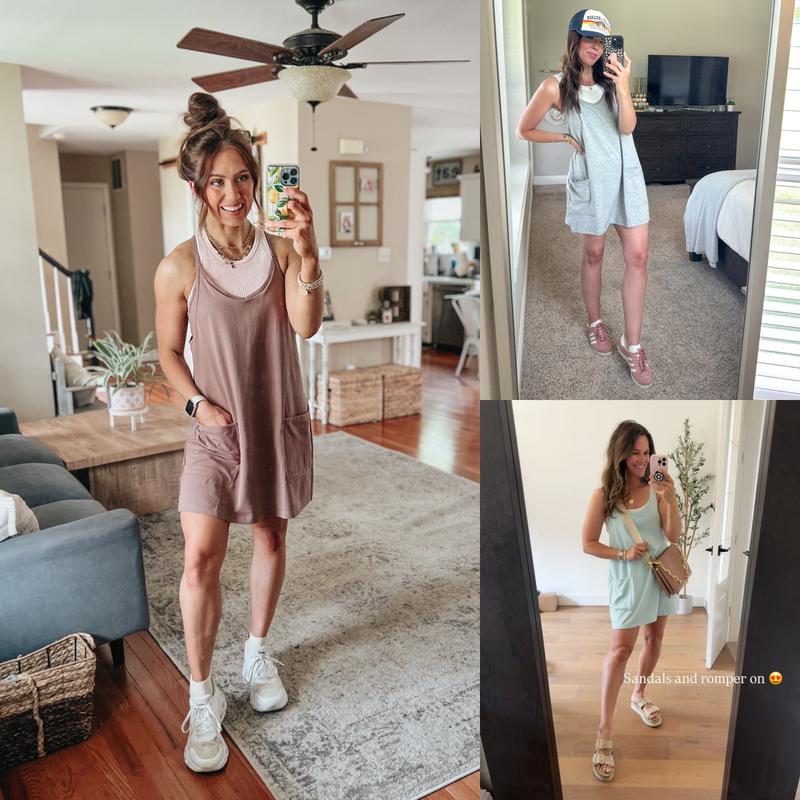 Tanming Womens Athletic Sleeveless Mini Dress with Built-in Shorts V Neck Spaghetti Strap Short Tennis Dress with Pockets