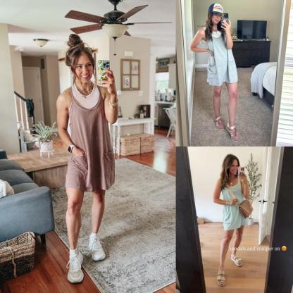 Tanming Womens Athletic Sleeveless Mini Dress with Built-in Shorts V Neck Spaghetti Strap Short Tennis Dress with Pockets