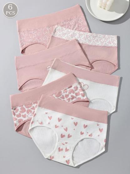 HOTCOM Cute Love Cotton Panties For Women Underwear Print Panty Girls Briefs Breathable Soft Underpants Female Sexy panties 6 Pack