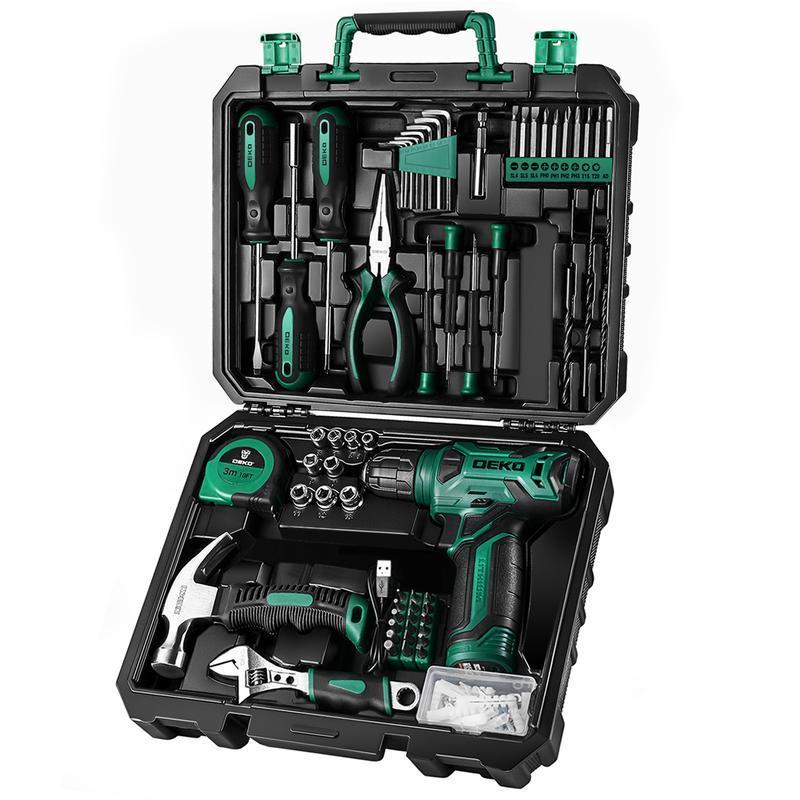 DEKO 8V Cordless Drill Set, 126-Piece Home Tool Kit With Storage Box, Unisex DIY Power Tool Set For Fence Installation, Room Décor, Furniture Assembly, And Daily Repairs