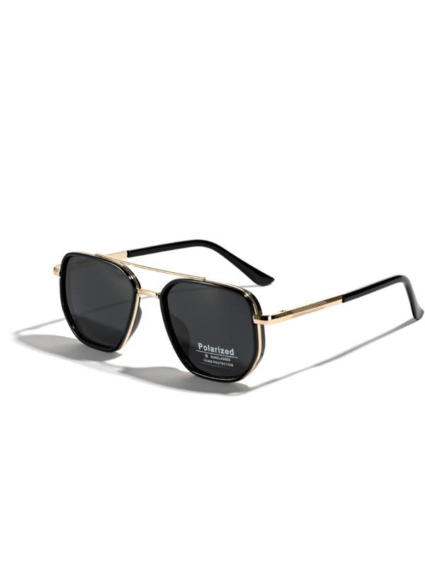 Back to school polarized lens travel sunglasses, fashion casual sunglasses, 2025 autumn and summer fashion geometric frame double bridge design sun protection glasses trend, travel accessories