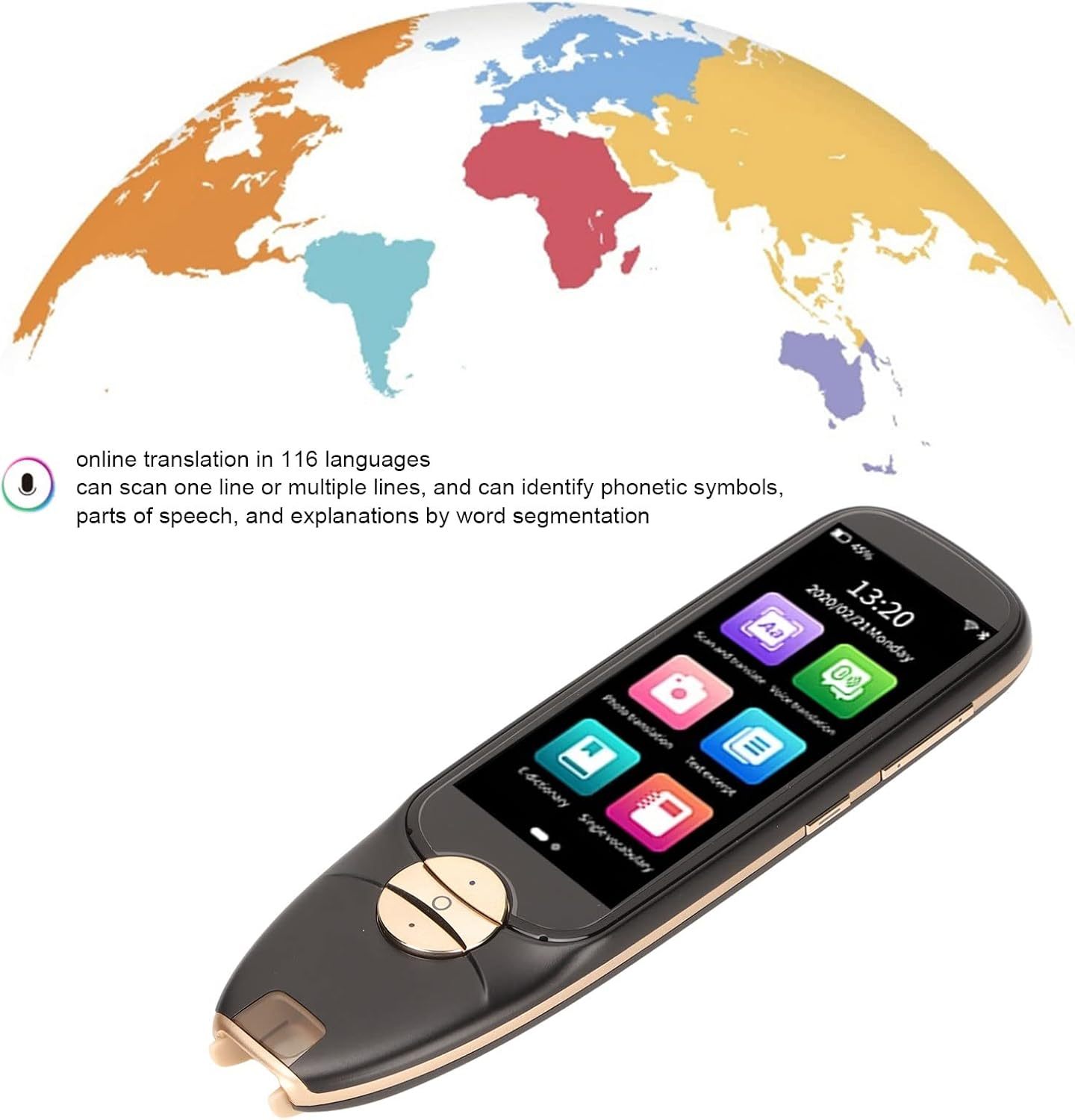 Translation Pen Scanner Translator, 116 Languages Fast High Accuracy Smart Translator with Photo Translation, Noise Reduction Portable Scanning Translator for Language(Black Global Translation) visio