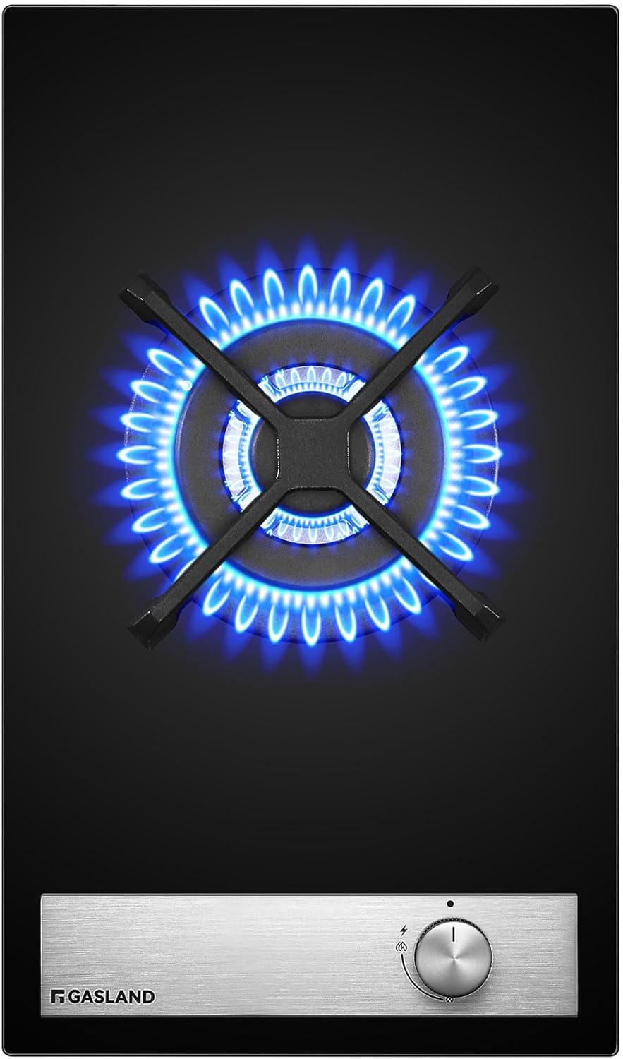 GASLAND GH30BF Glass Gas Cooktop, 2 Burners, Butane Gas Hob with Wok Burner, Built-in Gas Cooktop, 30 cm Black Glass Stove, Gas Cooker 5200 W, LPG/NG Convertible