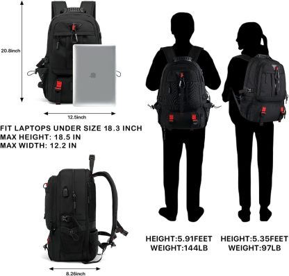 INSAVANT Travel Backpack for Mens 18.3 Inch with Laptop Sleeve and Shoe Compartment, Computer Backpacks with USB Charging Port, Durable Hiking Work Business Daypack for Women(Black Black)