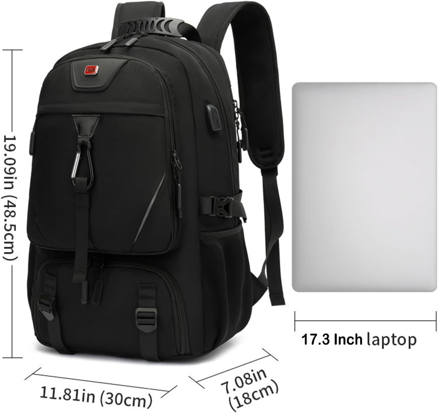 INSAVANT Travel Backpack for Mens 18.3 Inch with Laptop Sleeve and Shoe Compartment, Computer Backpacks with USB Charging Port, Durable Hiking Work Business Daypack for Women(Black Black)
