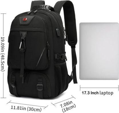 INSAVANT Travel Backpack for Mens 18.3 Inch with Laptop Sleeve and Shoe Compartment, Computer Backpacks with USB Charging Port, Durable Hiking Work Business Daypack for Women(Black Black)