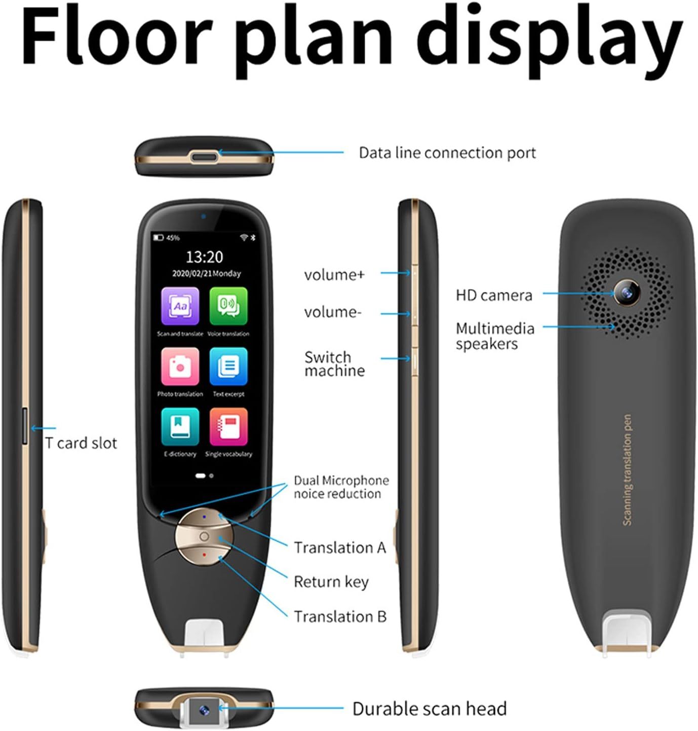 Translation Pen Scanner Translator, 116 Languages Fast High Accuracy Smart Translator with Photo Translation, Noise Reduction Portable Scanning Translator for Language(Black Global Translation) visio