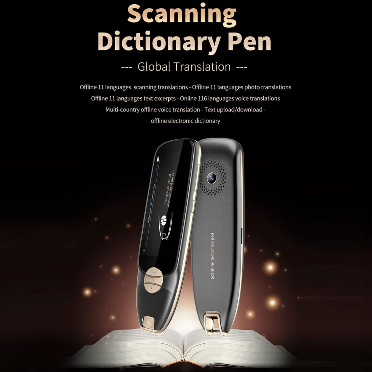 Translation Pen Scanner Translator, 116 Languages Fast High Accuracy Smart Translator with Photo Translation, Noise Reduction Portable Scanning Translator for Language(Black Global Translation) visio
