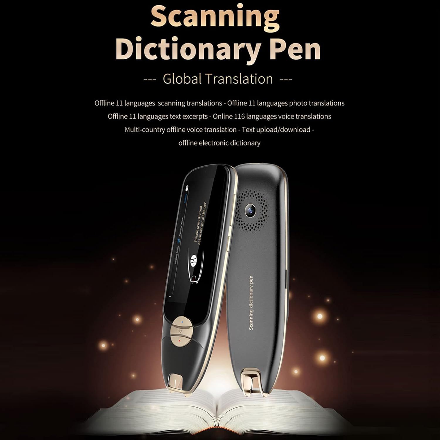 Translation Pen Scanner Translator, 116 Languages Fast High Accuracy Smart Translator with Photo Translation, Noise Reduction Portable Scanning Translator for Language(Black Global Translation) visio