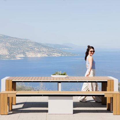 Transformer Table Outdoor Patio Furniture Set for 4 to 12, Expandable Outdoor Table and Chairs Set of 4 with Dining Bench, Weather Resistant Extendable Patio Table with Chairs & Bench