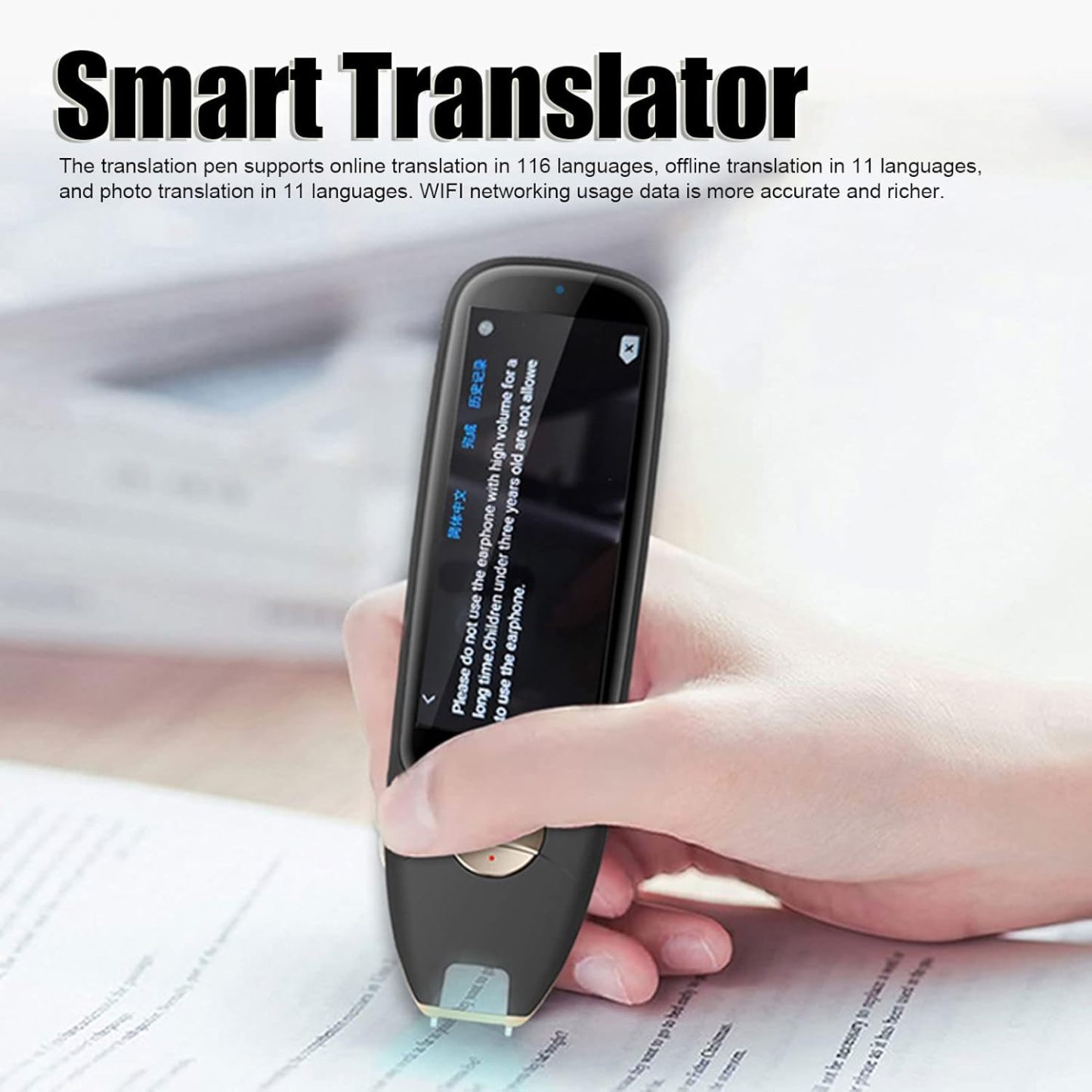 Translation Pen Scanner Translator, 116 Languages Fast High Accuracy Smart Translator with Photo Translation, Noise Reduction Portable Scanning Translator for Language(Black Global Translation) visio