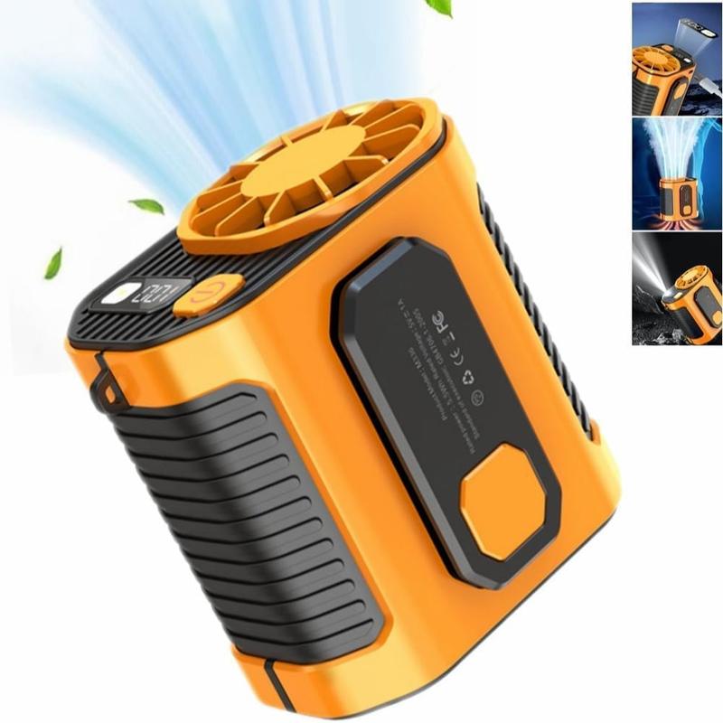 Upgrade Personal Portable Waist Clip Fan,Rechargeable 5000mAh Battery Power bank,10 Speeds 10000RPM Strong Airflow, LED Light, up to 8H of Working Time, Hands-Free Hanging Neck Fan, Wearable Belt Fan for Camping, Outdoor, Jobsite,Farms,Traveling,Fishing