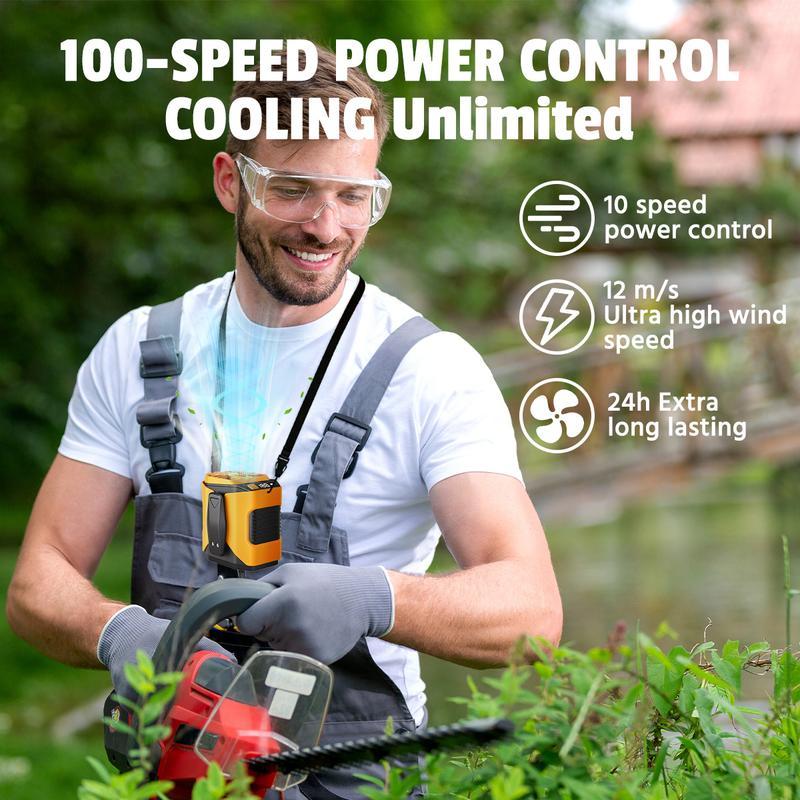 Upgrade Personal Portable Waist Clip Fan,Rechargeable 5000mAh Battery Power bank,10 Speeds 10000RPM Strong Airflow, LED Light, up to 8H of Working Time, Hands-Free Hanging Neck Fan, Wearable Belt Fan for Camping, Outdoor, Jobsite,Farms,Traveling,Fishing