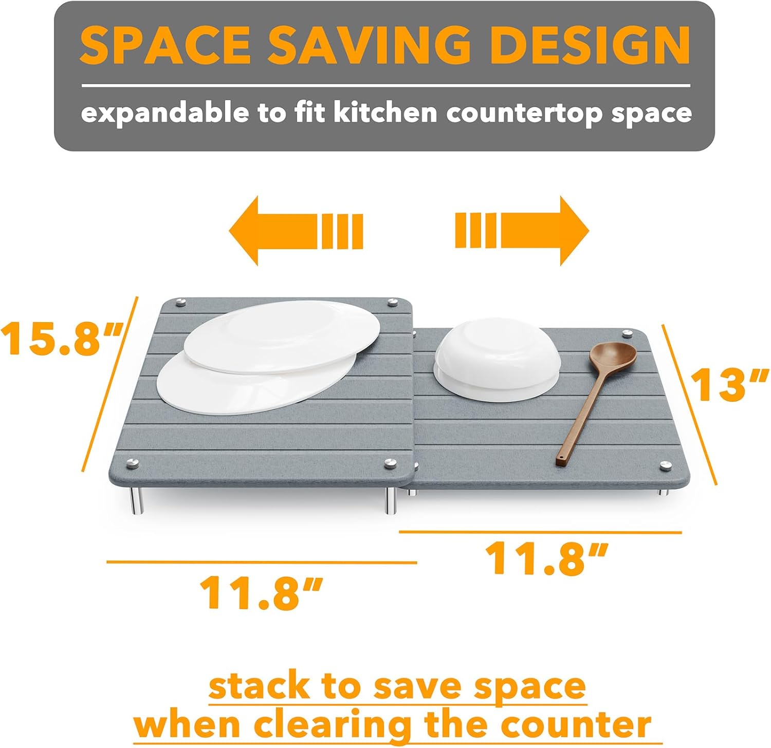 SpaceAid 2 Pack Stone Dish Drying Mats for Kitchen Counter, Expandable Absorbent Rack Dish Pad, Quick Dry Diatomaceous Earth Dishes Mat Tray, Absorbing Sink Stone Mat Board 
