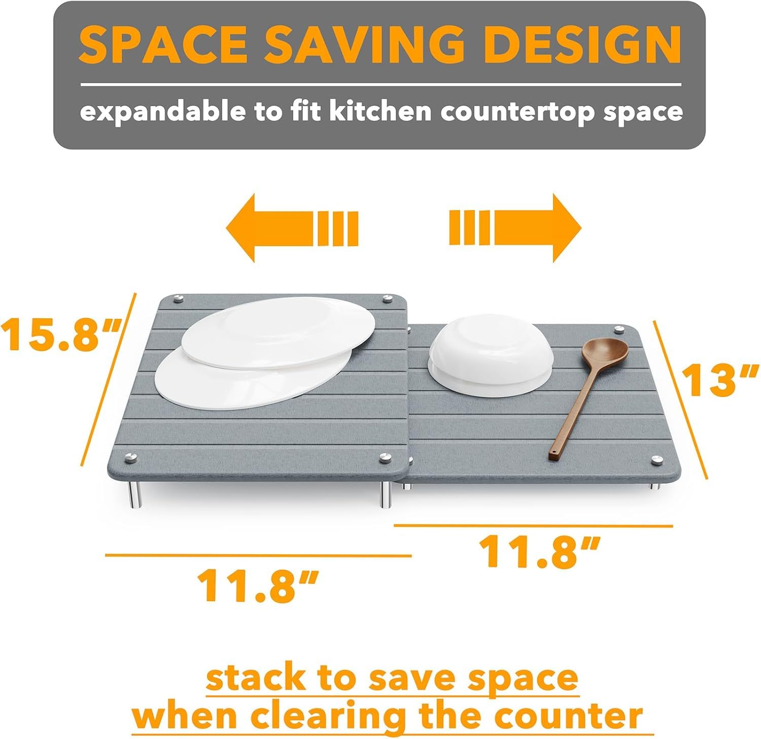 SpaceAid 2 Pack Stone Dish Drying Mats for Kitchen Counter, Expandable Absorbent Rack Dish Pad, Quick Dry Diatomaceous Earth Dishes Mat Tray, Absorbing Sink Stone Mat Board