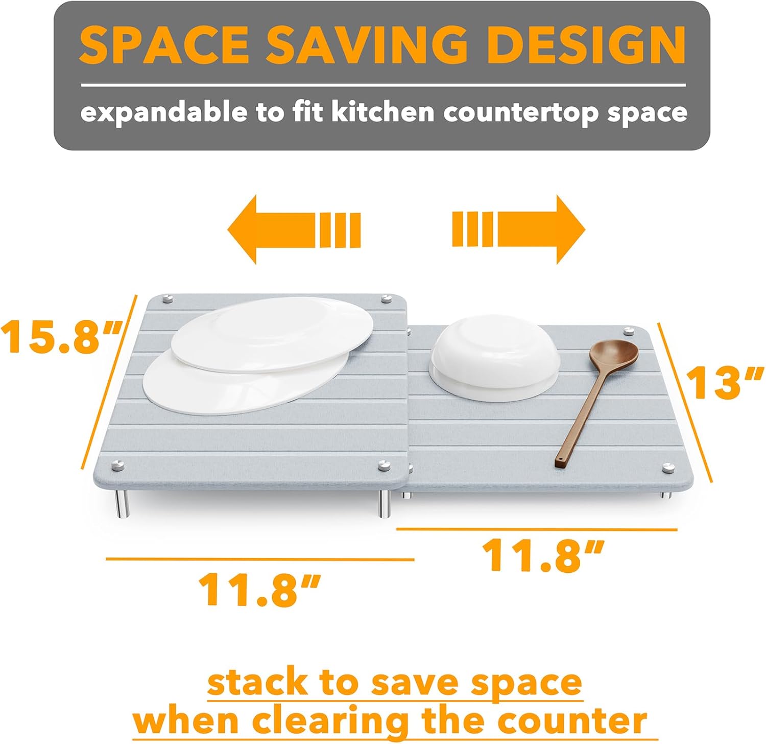 SpaceAid 2 Pack Stone Dish Drying Mats for Kitchen Counter, Expandable Absorbent Rack Dish Pad, Quick Dry Diatomaceous Earth Dishes Mat Tray, Absorbing Sink Stone Mat Board 