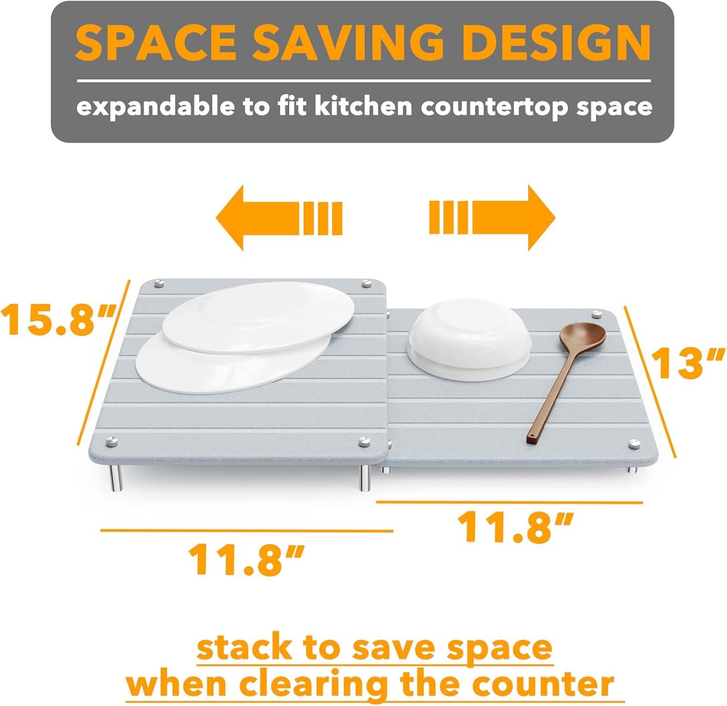 SpaceAid 2 Pack Stone Dish Drying Mats for Kitchen Counter, Expandable Absorbent Rack Dish Pad, Quick Dry Diatomaceous Earth Dishes Mat Tray, Absorbing Sink Stone Mat Board