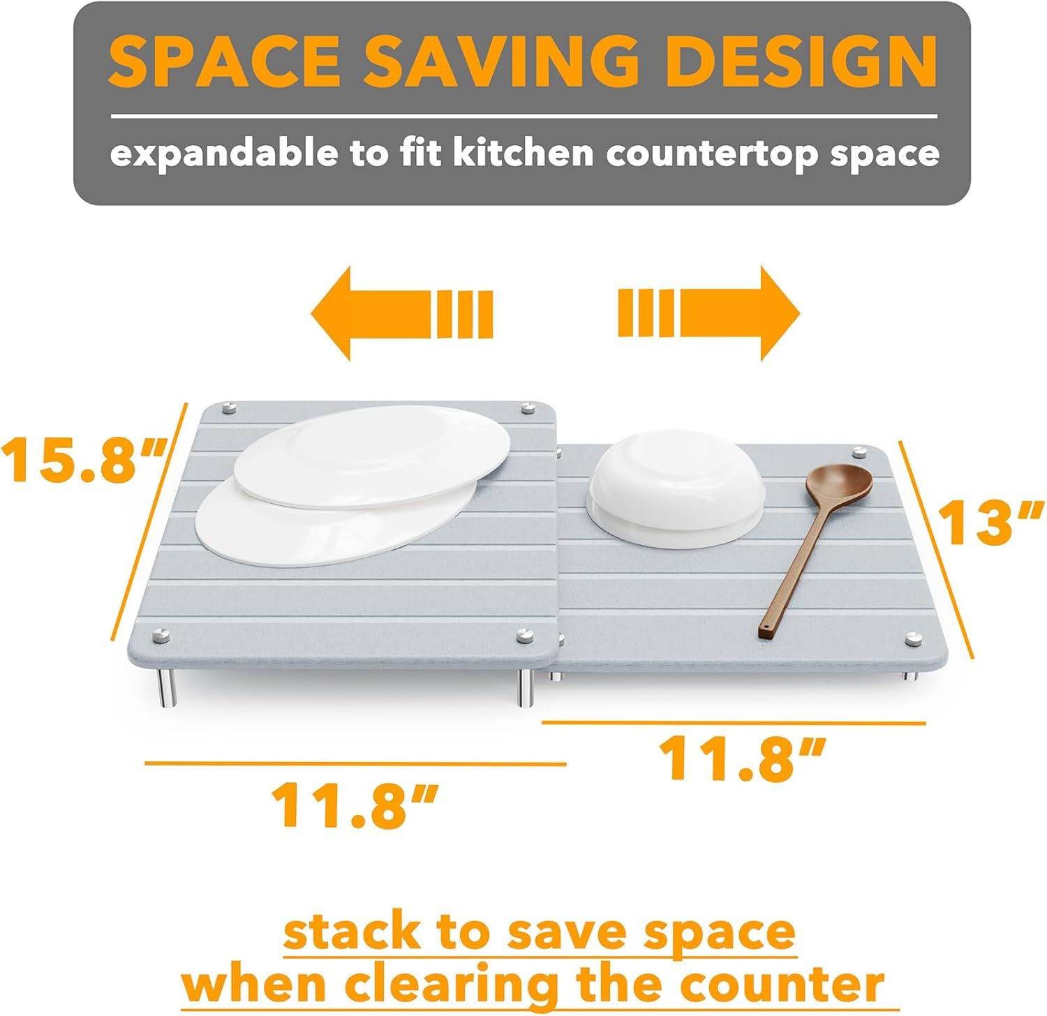 SpaceAid 2 Pack Stone Dish Drying Mats for Kitchen Counter, Expandable Absorbent Rack Dish Pad, Quick Dry Diatomaceous Earth Dishes Mat Tray, Absorbing Sink Stone Mat Board