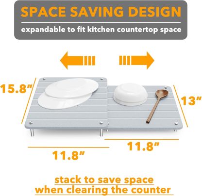 SpaceAid 2 Pack Stone Dish Drying Mats for Kitchen Counter, Expandable Absorbent Rack Dish Pad, Quick Dry Diatomaceous Earth Dishes Mat Tray, Absorbing Sink Stone Mat Board 