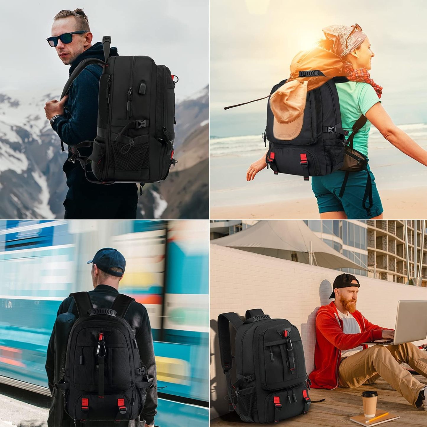 INSAVANT Travel Backpack for Mens 18.3 Inch with Laptop Sleeve and Shoe Compartment, Computer Backpacks with USB Charging Port, Durable Hiking Work Business Daypack for Women(Black Black)