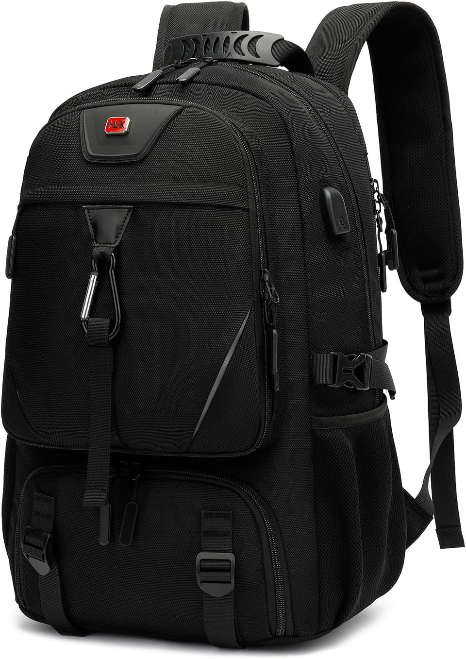 INSAVANT Travel Backpack for Mens 18.3 Inch with Laptop Sleeve and Shoe Compartment, Computer Backpacks with USB Charging Port, Durable Hiking Work Business Daypack for Women(Black Black)