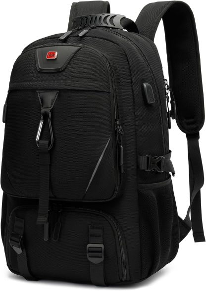 INSAVANT Travel Backpack for Mens 18.3 Inch with Laptop Sleeve and Shoe Compartment, Computer Backpacks with USB Charging Port, Durable Hiking Work Business Daypack for Women(Black Black)