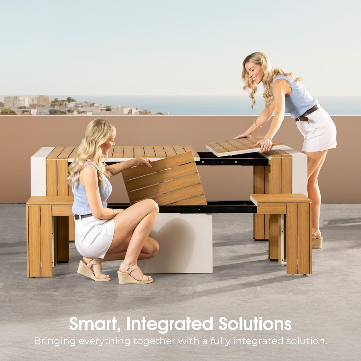 Transformer Table Outdoor Patio Furniture Set for 4 to 12, Expandable Outdoor Table and Chairs Set of 4 with Dining Bench, Weather Resistant Extendable Patio Table with Chairs & Bench