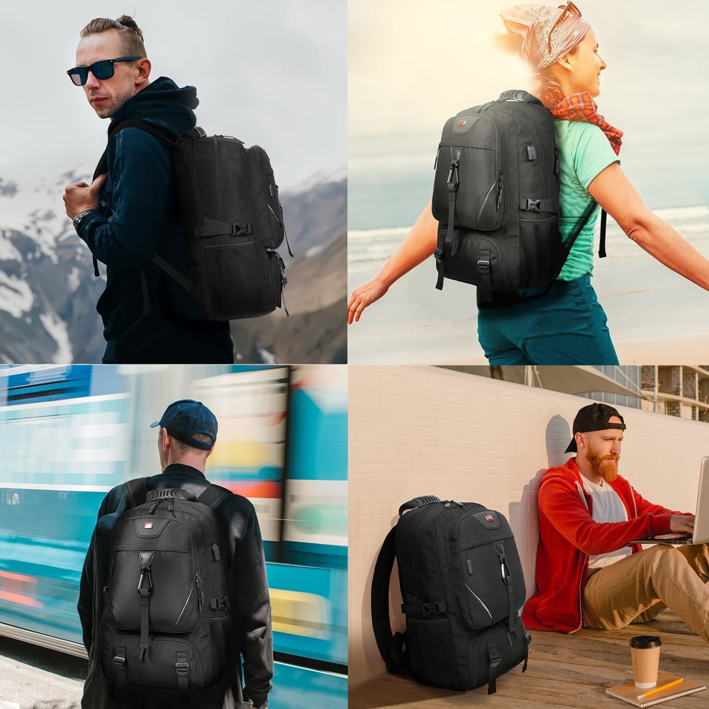 INSAVANT Travel Backpack for Mens 18.3 Inch with Laptop Sleeve and Shoe Compartment, Computer Backpacks with USB Charging Port, Durable Hiking Work Business Daypack for Women(Black Black)