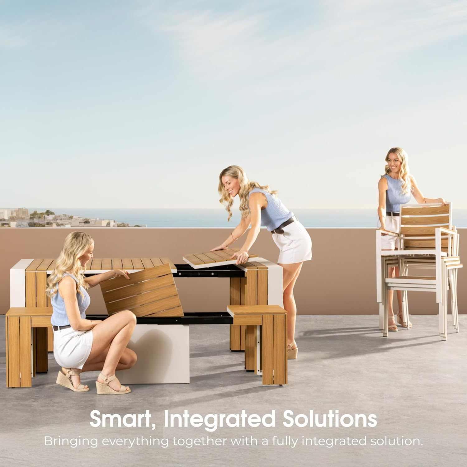 Transformer Table Outdoor Patio Furniture Set for 4 to 12, Expandable Outdoor Table and Chairs Set of 4 with Dining Bench, Weather Resistant Extendable Patio Table with Chairs & Bench