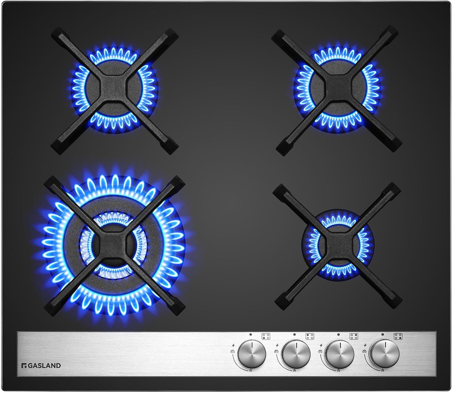 GASLAND GH30BF Glass Gas Cooktop, 2 Burners, Butane Gas Hob with Wok Burner, Built-in Gas Cooktop, 30 cm Black Glass Stove, Gas Cooker 5200 W, LPG/NG Convertible