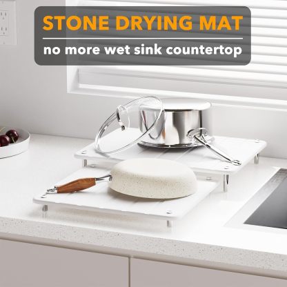 SpaceAid 2 Pack Stone Dish Drying Mats for Kitchen Counter, Expandable Absorbent Rack Dish Pad, Quick Dry Diatomaceous Earth Dishes Mat Tray, Absorbing Sink Stone Mat Board 