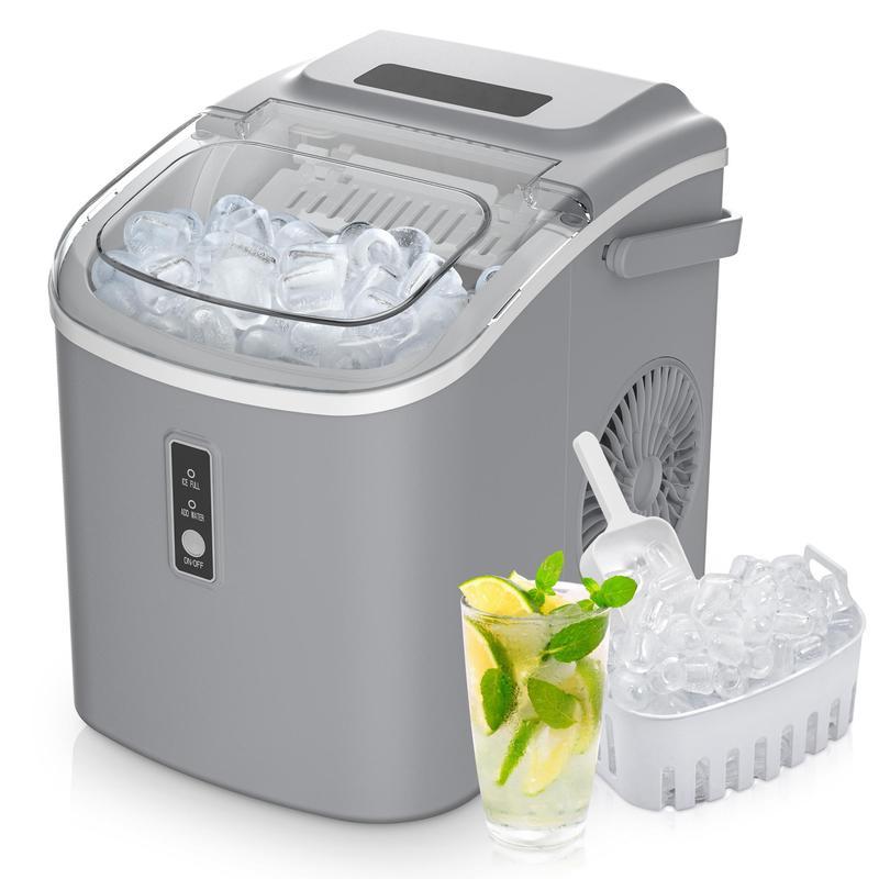 EUHOMY Countertop Ice Maker with Handle, Makes 26 Pounds of Ice in 24 Hours, 9 Ice Cubes in 6 Minutes, Self-Cleaning Portable Ice Maker with Basket and Scoop for Home/Kitchen/Camping/RV.