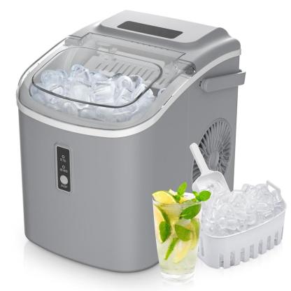 EUHOMY Countertop Ice Maker with Handle, Makes 26 Pounds of Ice in 24 Hours, 9 Ice Cubes in 6 Minutes, Self-Cleaning Portable Ice Maker with Basket and Scoop for Home/Kitchen/Camping/RV.