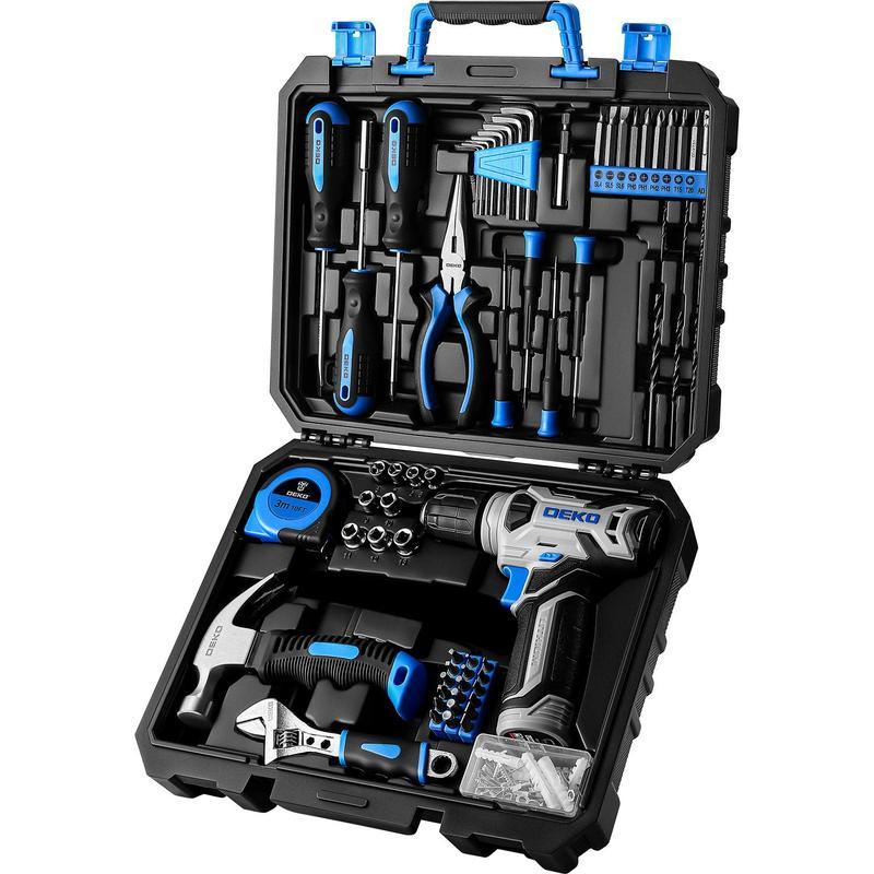 DEKO 8V Cordless Drill Set, 126-Piece Home Tool Kit With Storage Box, Unisex DIY Power Tool Set For Fence Installation, Room Décor, Furniture Assembly, And Daily Repairs