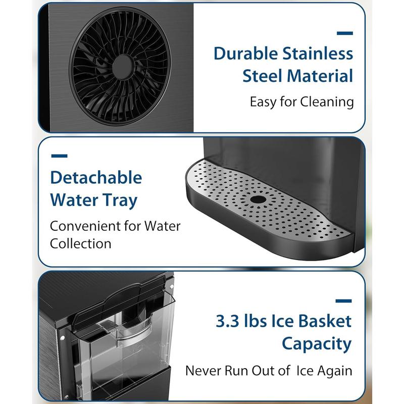 COWSAR Nugget Ice Maker Dispenser, Self Dispensing Pellet Ice Maker, 44lbs/24H, 15mins Quick Ice Make, 3.3lbs Ice Storage, Ice Full Indicator, Self-Cleaning, Home, Kitchen, Bar, Party