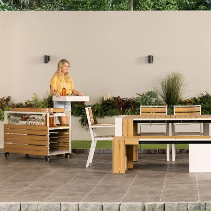 Transformer Table Outdoor Patio Furniture Set for 4 to 12, Expandable Outdoor Table and Chairs Set of 4 with Dining Bench, Weather Resistant Extendable Patio Table with Chairs & Bench